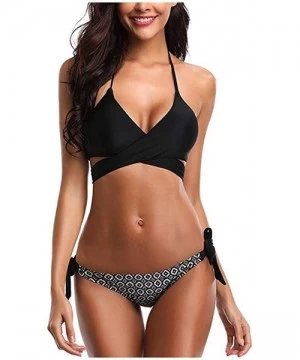 Racing Women Two Pieces Bathing Suit Stagger Bikini Set Swimsuit Swimwear Beachwear - Black - CZ193XEM5LZ