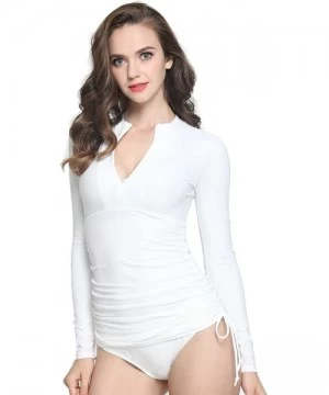 Rash Guards Women's UV Sun Protection Long Sleeve Rash Guard Wetsuit Swimsuit Top - White - C312FYXIAU5