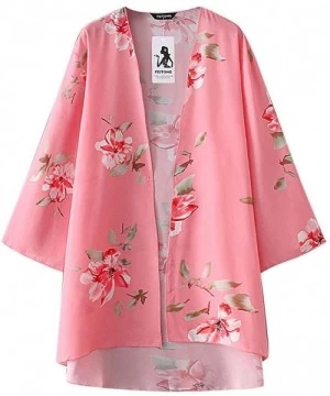 Cover-Ups Women Floral Kimono Cardigan Loose Half Sleeve Shawl Chiffon Casual Open Front Cover Up S-3XL - CJ18STQSY9L