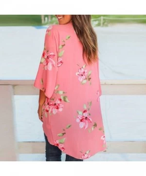 Cover-Ups Women Floral Kimono Cardigan Loose Half Sleeve Shawl Chiffon Casual Open Front Cover Up S-3XL - CJ18STQSY9L