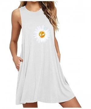 Cover-Ups Women Summer Casual T Shirt Dresses Beach Cover up Tank Dress Daisy Printing Sleeveless A Line Casual Dress White -...