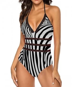 One-Pieces Van Gogh Pattern 1 Women One Piece Plunge Monokini Sexy Hollow Lace Out Bikini Swimsuits Bathing Suit - Zebra Stri...