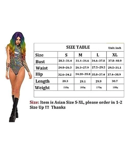 One-Pieces Women Hologram One Piece Bodysuit Metallic Rave Festival Silver Swimsuit - Black - CL18TSTD6KA