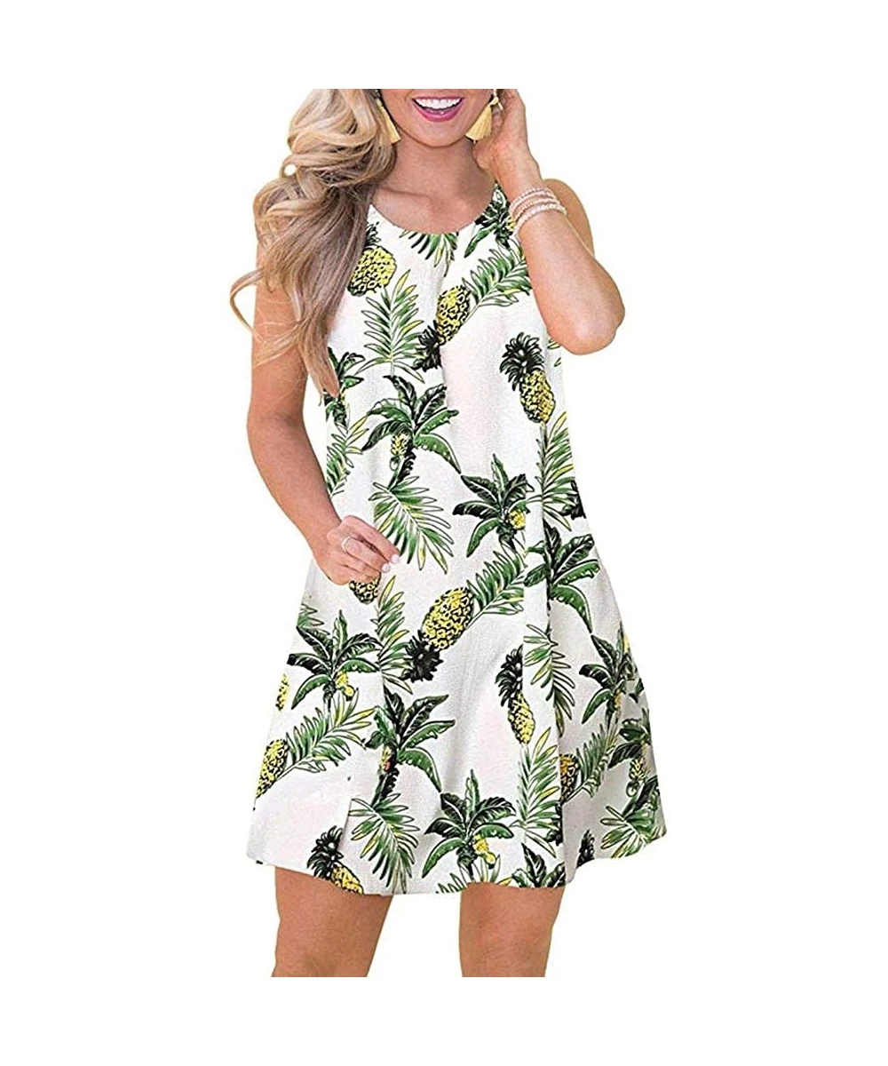 Cover-Ups Summer Dresses for Women Beach Floral Tshirt Sundress Sleeveless Pockets Casual Loose Tank Dress - Pineapple - CM18...