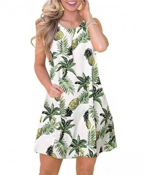 Cover-Ups Summer Dresses for Women Beach Floral Tshirt Sundress Sleeveless Pockets Casual Loose Tank Dress - Pineapple - CM18...