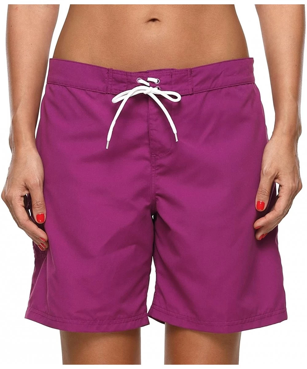 Board Shorts Women Board Shorts Long Active Swim Shorts Tummy Control High Waist - Purple - C218EEIZ46Z