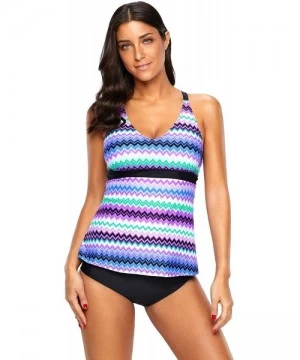 Tankinis Swimsuits for Women│Vibrant Ethnic Print Two Piece Tankini Set│Bathing Suits Sports Swimwear - Purple-410574-8 - CT1...