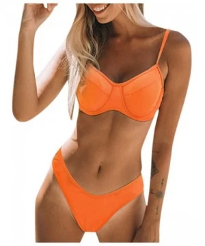 Sets Womens Bathing Suits Floral Printing Solid Color Padded Push up 2 Piece Bikini Sets Swimsuits Swimwear - Orange - CG194O...