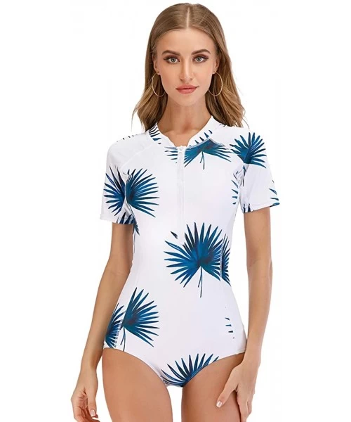 One-Pieces Women's Athletic One-Piece Swimsuits Rash Guard Racing Water Exercises Bathing Suit - Color Leaf - C819CK5RYNC