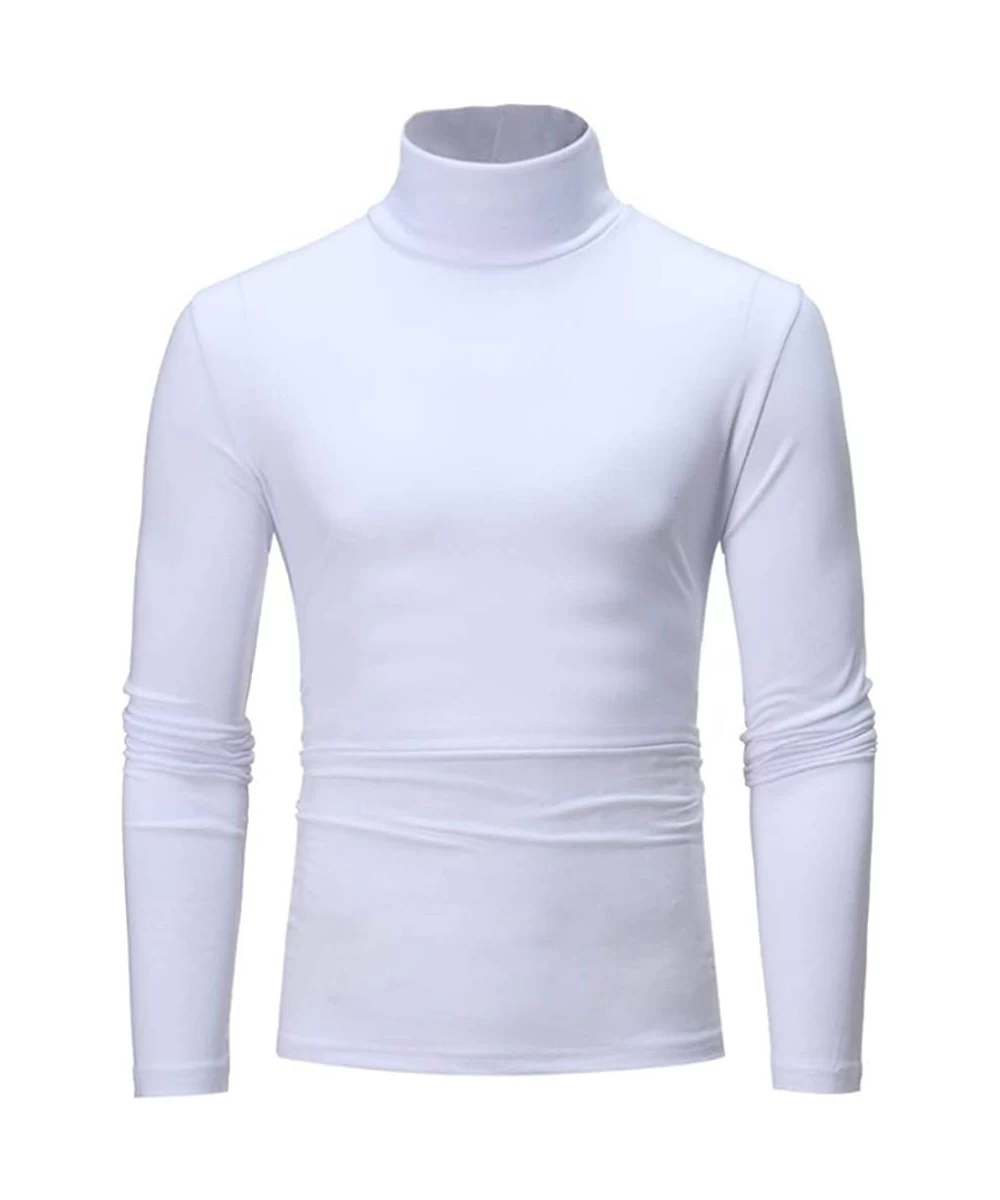 Rash Guards Autumn/Winter Men's Bottoming Shirt High Collar Long-Sleeved Warm Sweater - White - C118AW9LZ7K