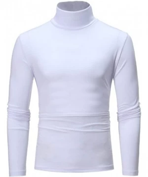 Rash Guards Autumn/Winter Men's Bottoming Shirt High Collar Long-Sleeved Warm Sweater - White - C118AW9LZ7K