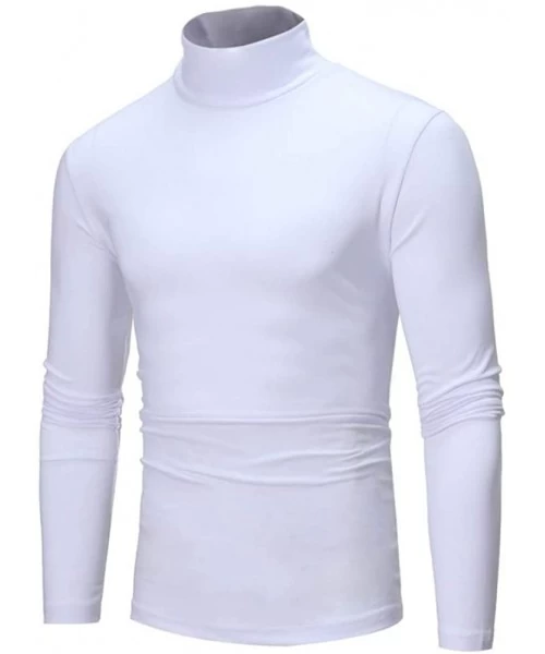 Rash Guards Autumn/Winter Men's Bottoming Shirt High Collar Long-Sleeved Warm Sweater - White - C118AW9LZ7K