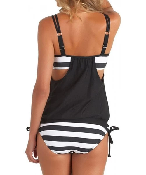 Sets Women's Striped Splicing Strap Sexy Bikini Swimwear Bathing Sling Swimsuit KIKOY - Black - CO18ORILLKU