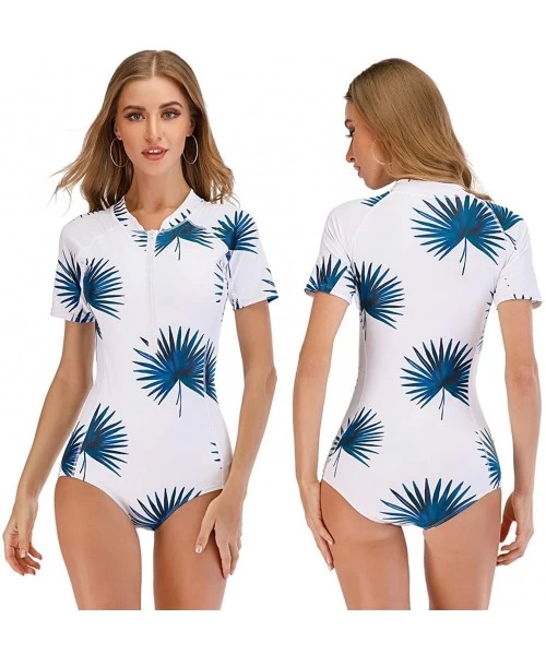 One-Pieces Women's Athletic One-Piece Swimsuits Rash Guard Racing Water Exercises Bathing Suit - Color Leaf - C819CK5RYNC