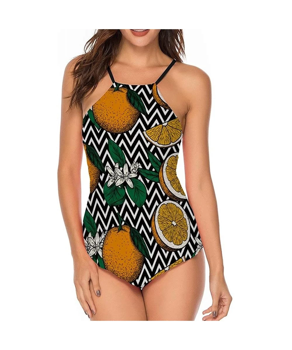 Rash Guards Orange Cute One-Piece Sunbath High Cut Tankini Waisted Classic Triangle Bottom for Ladies - Style1-3 - C019DI2Z5WU