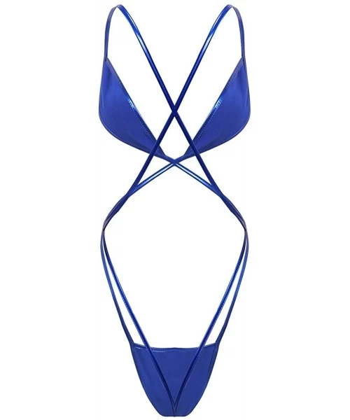 One-Pieces Woman's Micro Slingshot One-Piece Bikini Thong Monokini Swimsuit Bodysuit Teddy Lingerie - Blue One-piece - CK198C...