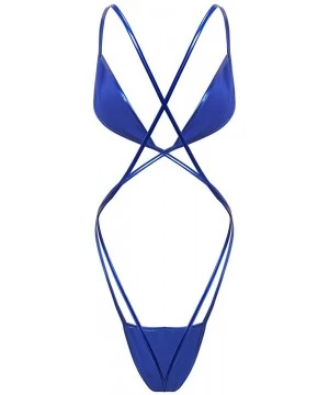 One-Pieces Woman's Micro Slingshot One-Piece Bikini Thong Monokini Swimsuit Bodysuit Teddy Lingerie - Blue One-piece - CK198C...