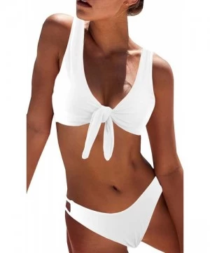 Sets Bikini Swimwear Womens Tie Knot Two Piece Swimsuit Cutout Sexy Bathing Suit Striped Bikini Set - White - CU1933L0QRH