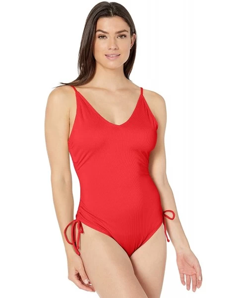 One-Pieces Women's Adjustable Ribbed One Piece Swimsuit - Red - CI18R44KTCH