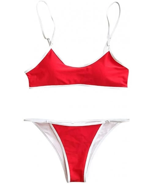 Racing Women Bandeau Bikini Set Push-Up Brazilian Low Waist Thongs Swimwear Beachwear Swimsuit - Red - C0193XE73ZX