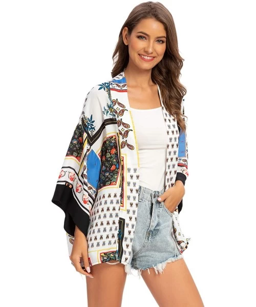 Cover-Ups Women's Sheer Chiffon Kimono Cardigan Solid Casual Capes Beach Cover up - 6799white - CZ194OYR66S