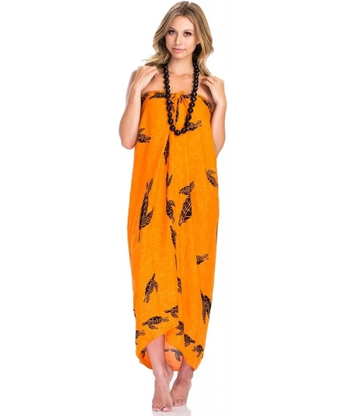 Cover-Ups Women's Hawaiian Turtle Printed Sarong Dress Shawl or Pareo Bikini Cover Up Beach Party Sundress - Orange - CF1855Y...