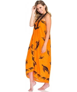 Cover-Ups Women's Hawaiian Turtle Printed Sarong Dress Shawl or Pareo Bikini Cover Up Beach Party Sundress - Orange - CF1855Y...