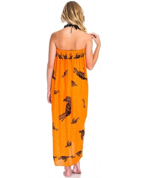 Cover-Ups Women's Hawaiian Turtle Printed Sarong Dress Shawl or Pareo Bikini Cover Up Beach Party Sundress - Orange - CF1855Y...