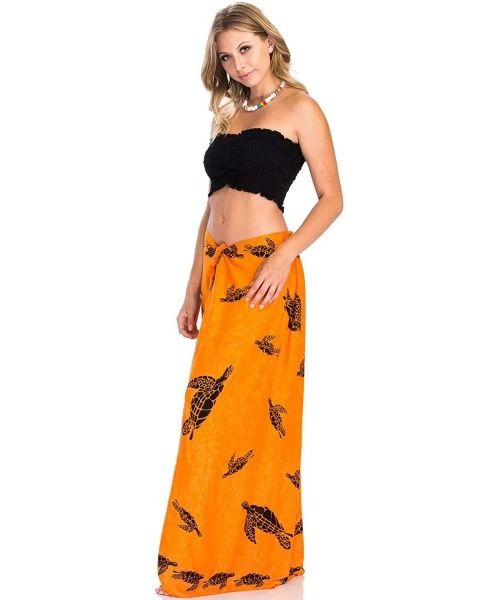 Cover-Ups Women's Hawaiian Turtle Printed Sarong Dress Shawl or Pareo Bikini Cover Up Beach Party Sundress - Orange - CF1855Y...