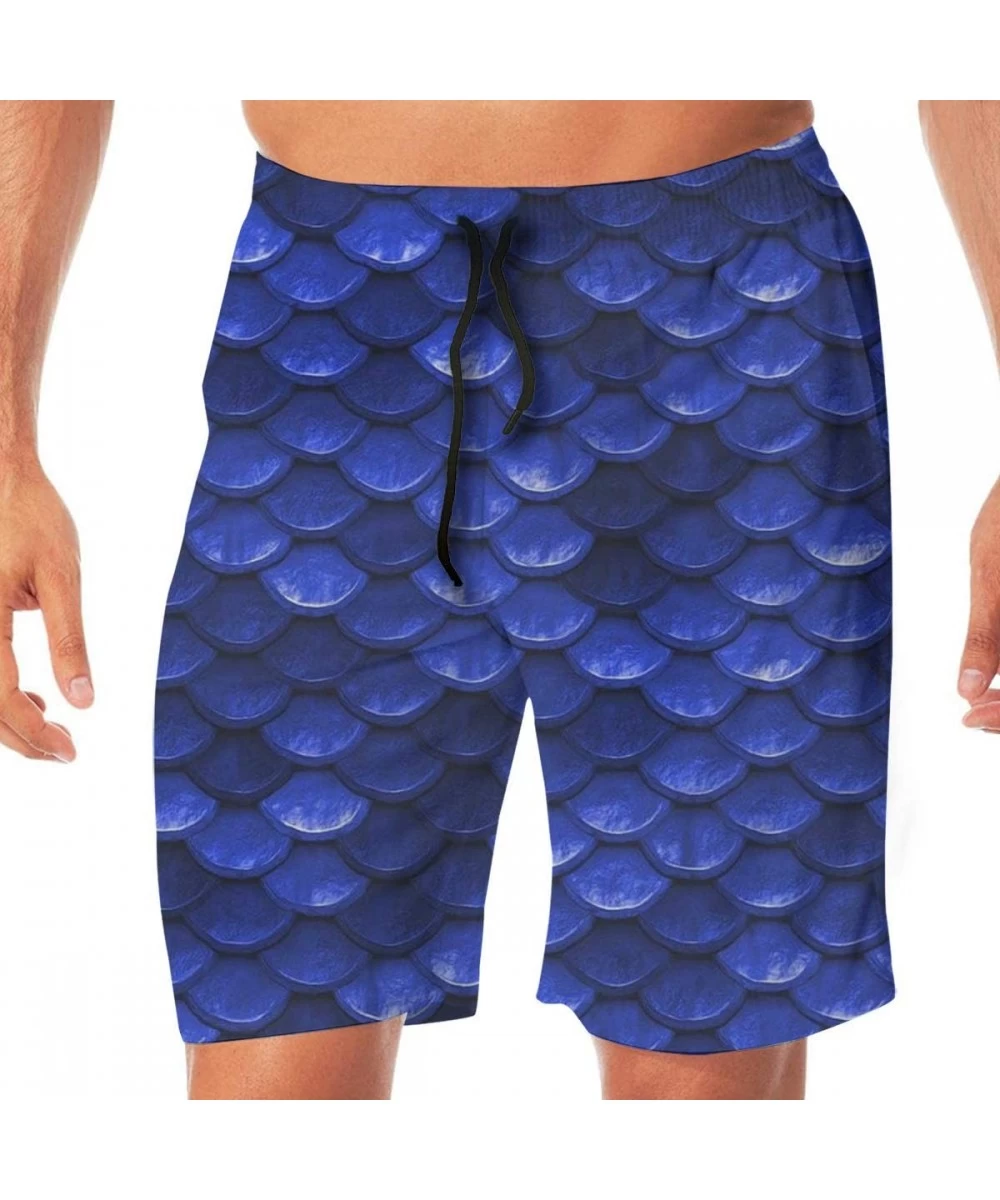 Board Shorts Mens Casual Beach Shorts Swim Trunks Quick Dry Half Pants - Beautiful Cobalt Sea Blue Mermaid Fish Scales - CJ19...