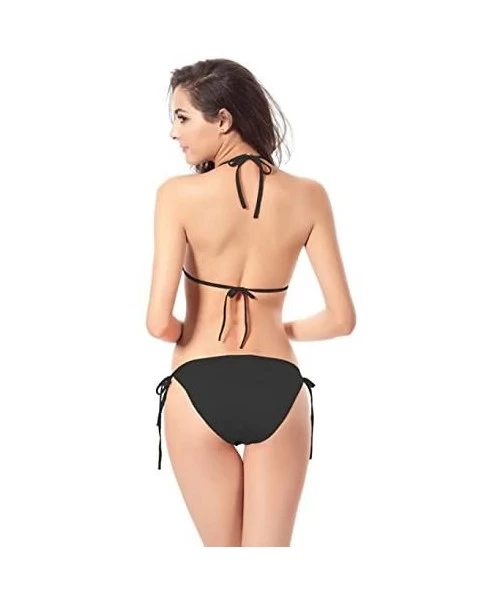 Sets Women's Sexy Halter Top Cutout Brazilian 2PCS Lace Up Triangle Bikini Sets Swimsuit Tie Side Bottom - Black-1 - C21952O97HT