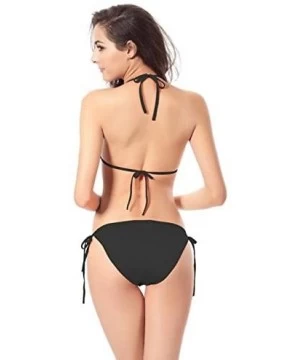 Sets Women's Sexy Halter Top Cutout Brazilian 2PCS Lace Up Triangle Bikini Sets Swimsuit Tie Side Bottom - Black-1 - C21952O97HT