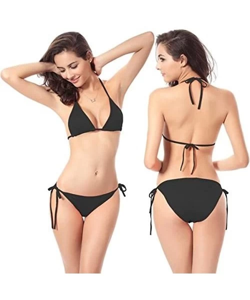 Sets Women's Sexy Halter Top Cutout Brazilian 2PCS Lace Up Triangle Bikini Sets Swimsuit Tie Side Bottom - Black-1 - C21952O97HT