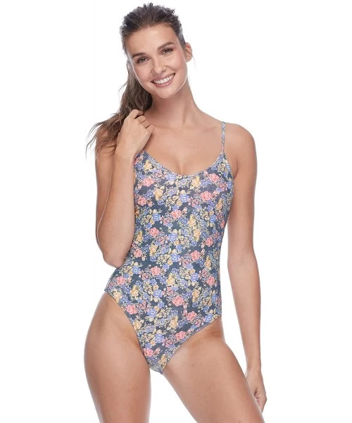 One-Pieces Women's Allie One Piece Tank Style Swimsuit with Adjustable Straps - Denim Floral Print - C518ZQCCXNE