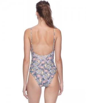 One-Pieces Women's Allie One Piece Tank Style Swimsuit with Adjustable Straps - Denim Floral Print - C518ZQCCXNE