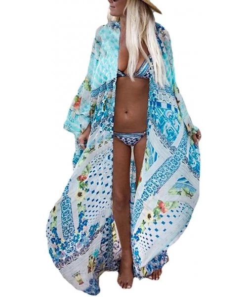 Cover-Ups Womens Chiffon/Rayon Beach Blouses Kimono Cardigan Long Bikini Cover Up - Multi Color - CY18DW94GTM