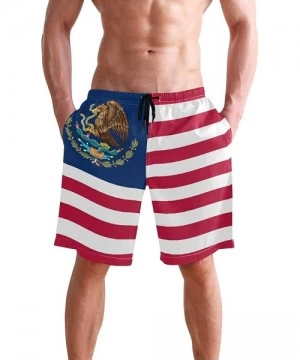 Racing Men's Swim Trunks USA Thin Blue Wave Flag Quick Dry Beach Board Shorts with Pockets - Mexican Usa Flag - CK18QHHZLRD