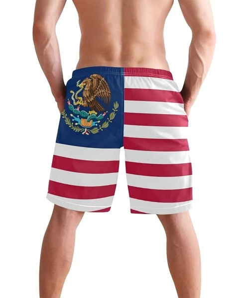 Racing Men's Swim Trunks USA Thin Blue Wave Flag Quick Dry Beach Board Shorts with Pockets - Mexican Usa Flag - CK18QHHZLRD