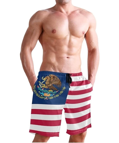 Racing Men's Swim Trunks USA Thin Blue Wave Flag Quick Dry Beach Board Shorts with Pockets - Mexican Usa Flag - CK18QHHZLRD