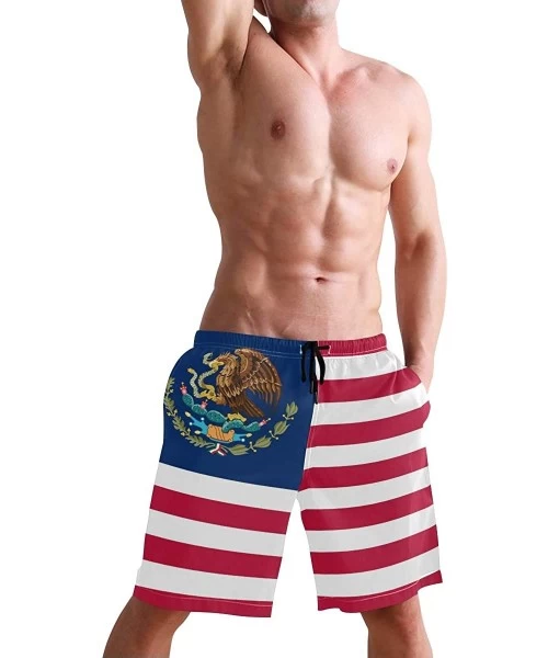 Racing Men's Swim Trunks USA Thin Blue Wave Flag Quick Dry Beach Board Shorts with Pockets - Mexican Usa Flag - CK18QHHZLRD