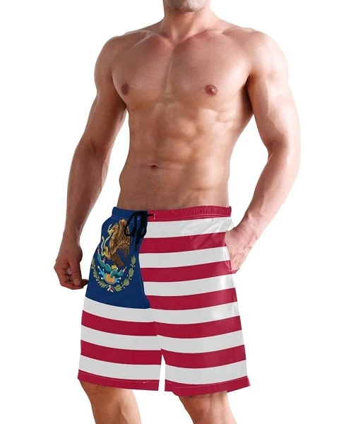 Racing Men's Swim Trunks USA Thin Blue Wave Flag Quick Dry Beach Board Shorts with Pockets - Mexican Usa Flag - CK18QHHZLRD