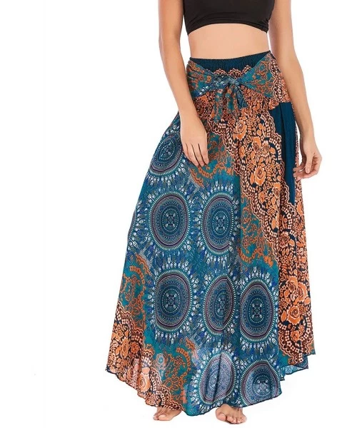 Cover-Ups Women's Wrap Skirt Halter Dress Hippie Bohemian Gypsy Flowy Long Maxi Beach Skirts - Green - CI18U2INLXS