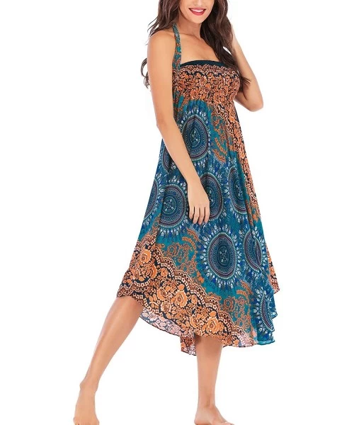 Cover-Ups Women's Wrap Skirt Halter Dress Hippie Bohemian Gypsy Flowy Long Maxi Beach Skirts - Green - CI18U2INLXS