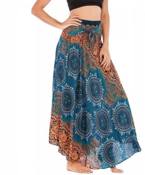 Cover-Ups Women's Wrap Skirt Halter Dress Hippie Bohemian Gypsy Flowy Long Maxi Beach Skirts - Green - CI18U2INLXS