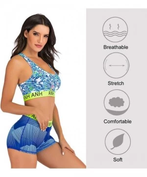 Sets Women Swimsuit Crop Top Set Two Piece High Wasited Bikini Set Swimwear - Blue Print - CV194W2ZSCG