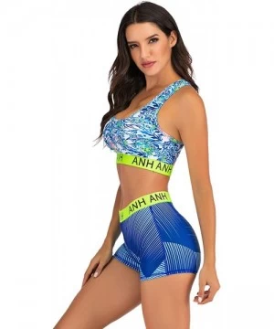 Sets Women Swimsuit Crop Top Set Two Piece High Wasited Bikini Set Swimwear - Blue Print - CV194W2ZSCG