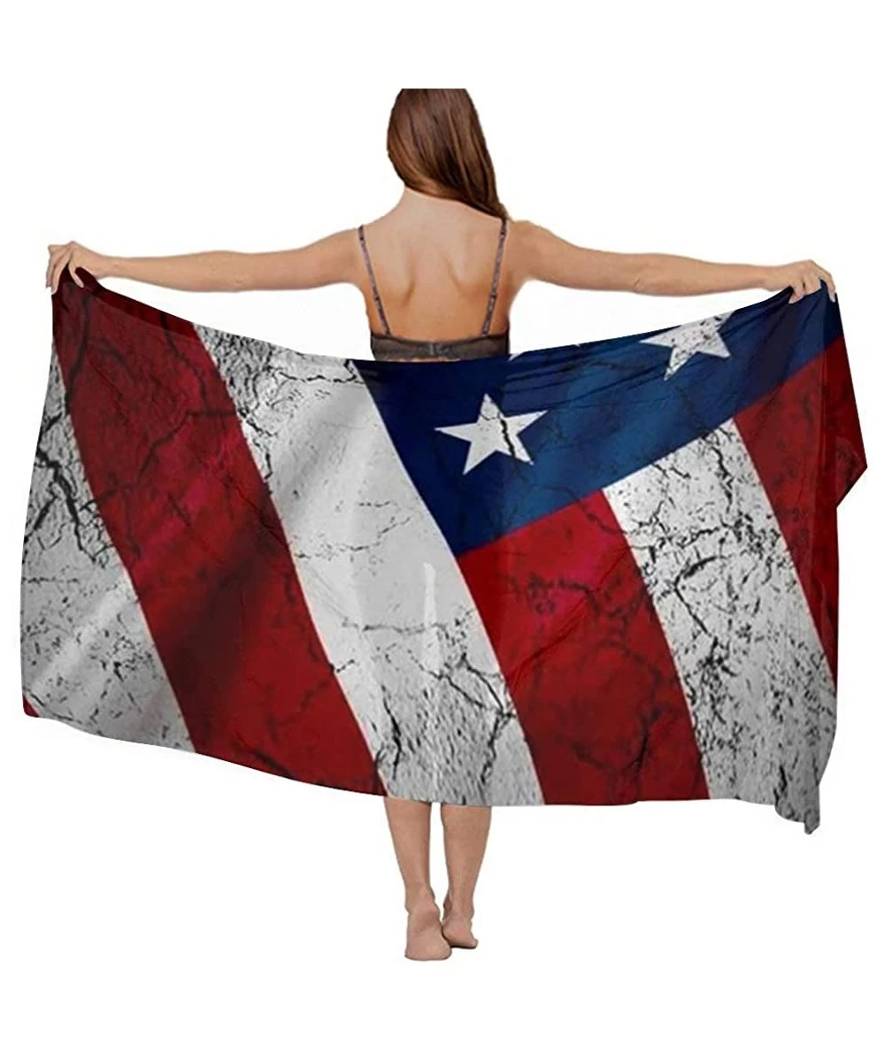 Cover-Ups Women Chiffon Scarf Summer Beach Wrap Skirt Swimwear Bikini Cover-up - American Usa Flag Crack - CW190HHS5Q3