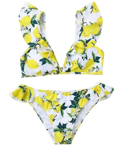 Sets Sexy Bikini for Women Floral Print Bikini Set Swimming Two Piece Swimsuits Swimwear Beach Suit - Yellow - CC18REERAQ0