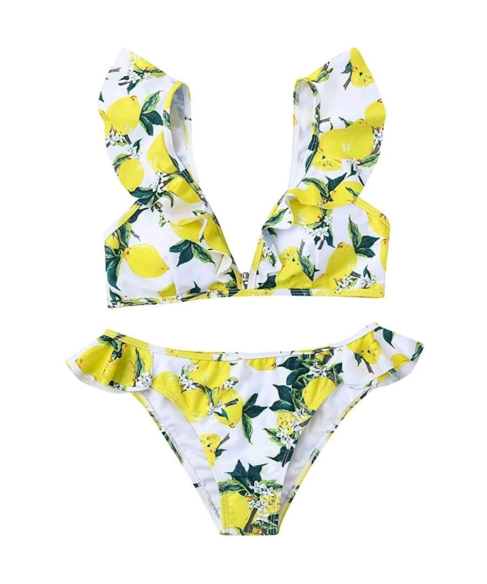 Sets Sexy Bikini for Women Floral Print Bikini Set Swimming Two Piece Swimsuits Swimwear Beach Suit - Yellow - CC18REERAQ0