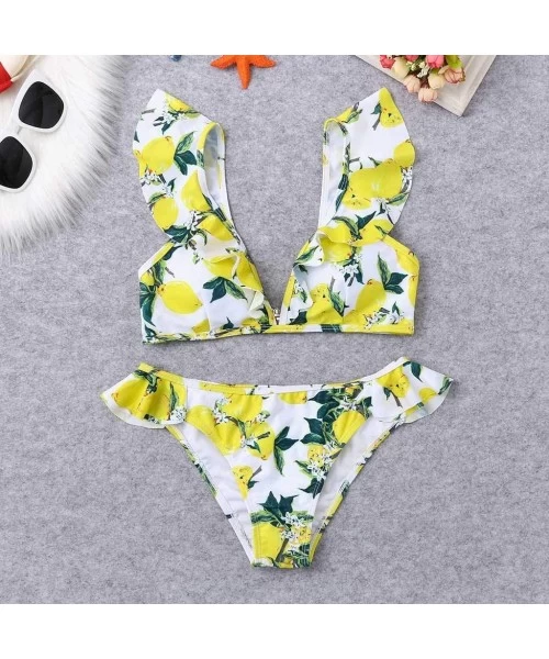 Sets Sexy Bikini for Women Floral Print Bikini Set Swimming Two Piece Swimsuits Swimwear Beach Suit - Yellow - CC18REERAQ0